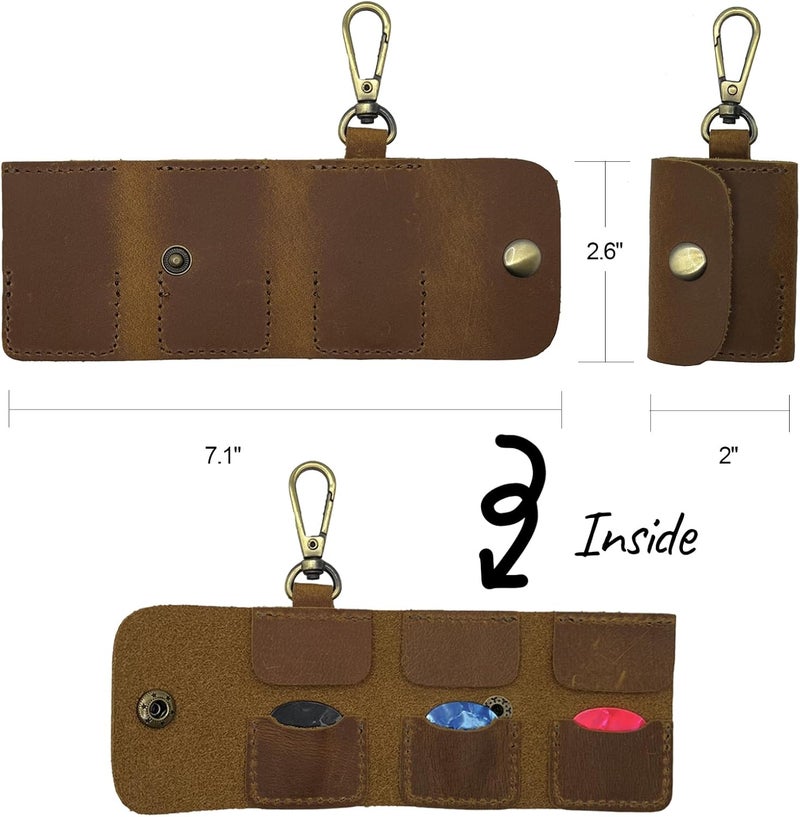 Della Stella Genuine Leather Guitar Pick Holder Keychain, Guitar Picks Holder Case for 3Picks, Portable Pick Holder for Guitar with Hook, Ideal Guitar Pick Storage - Image 2